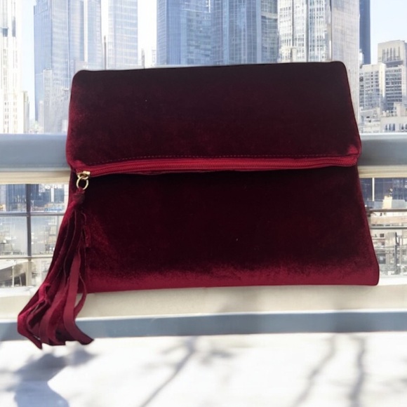 Ashro Burgundy Clutch with Tassel - Picture 9 of 15